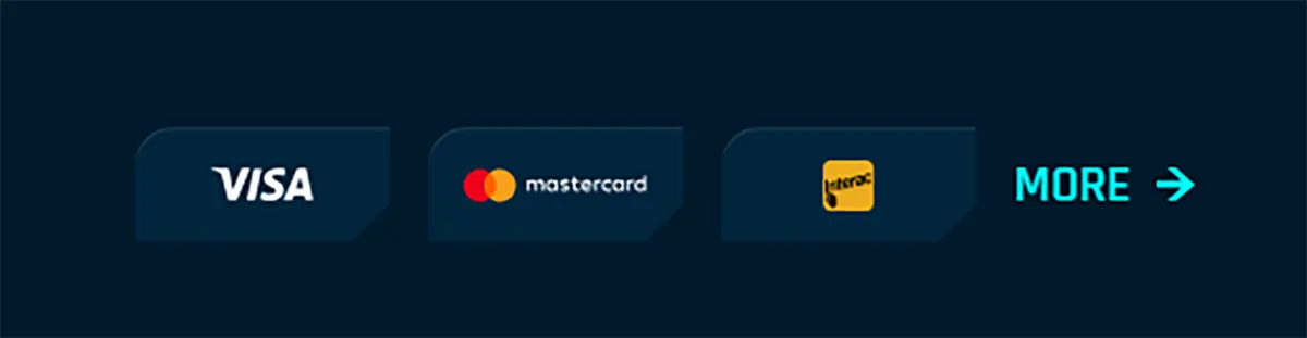 Online casino payment methods section showing Visa, Mastercard and Paysafecard logos with a “More” option for additional payment methods.